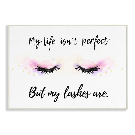 The Stupell Home Decor Collection Perfect Lashes Eye Illustration Lavender with Gold Stars Wood Wall Art
