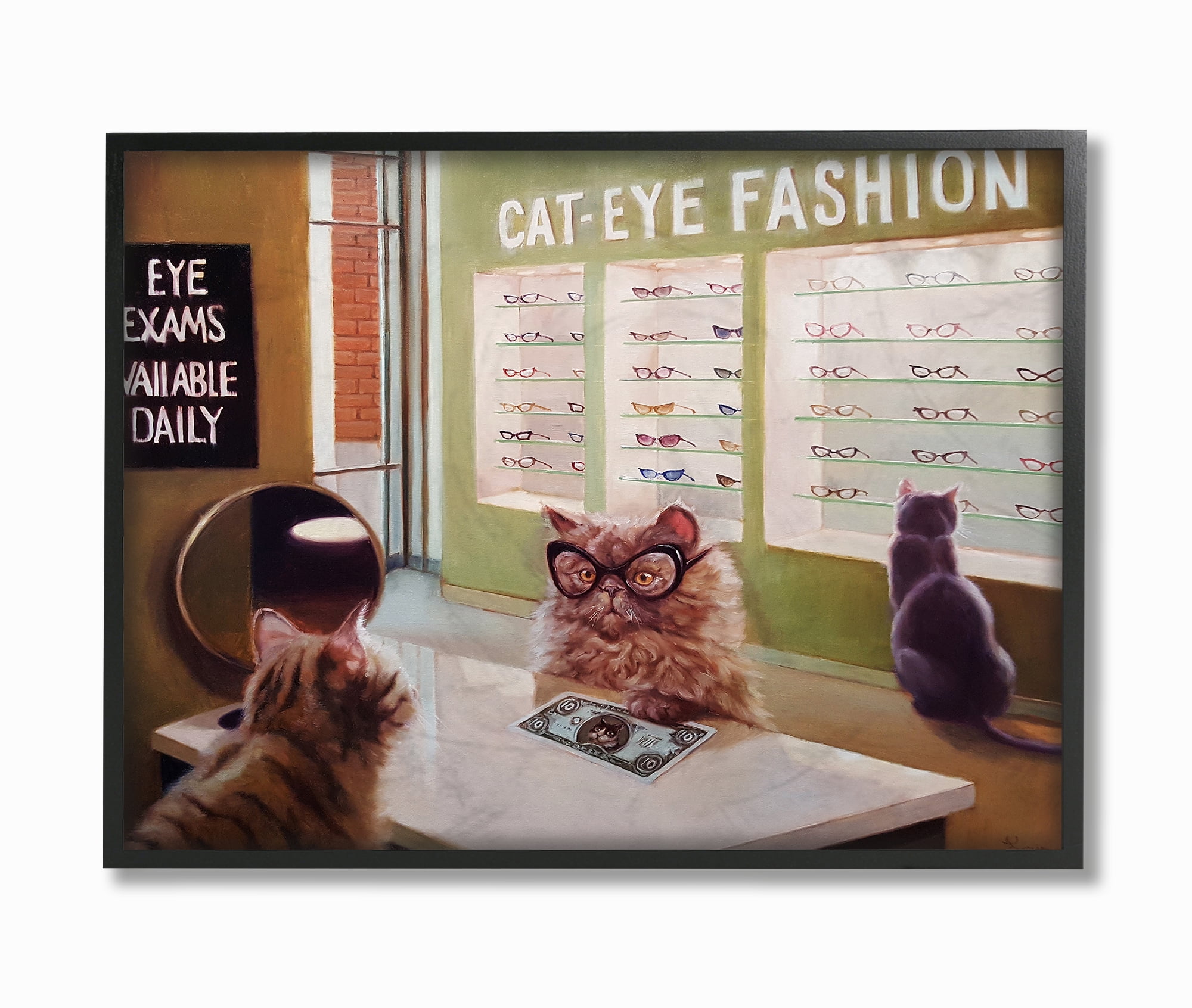 The Stupell Home Decor Collection Persian Cat Eye Glasses Exam Funny Painting Oversized Framed Giclee Texturized Art, 16 x 1.5 x 20