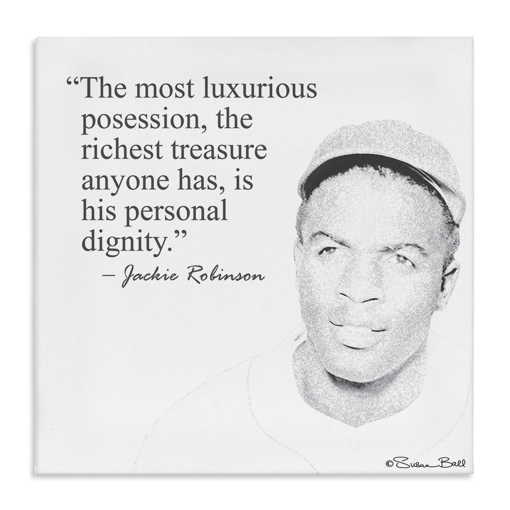 Jackie Robinson Quote Black and White Canvas Wall Art, 17 x 17