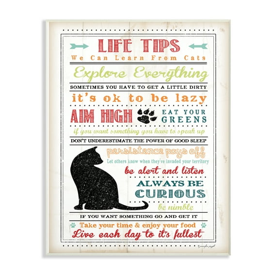 The Stupell Home Decor Collection Pet Life Tips From Cats Oversized Wall Plaque Art, 12.5 x 0.5 x 18.5