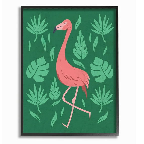 The Stupell Home Decor Collection Pink Flamingo Green Leaves Wall Art