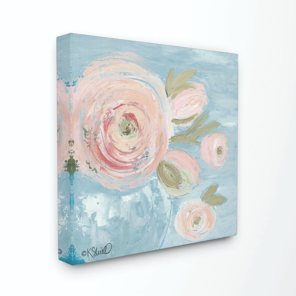 The Stupell Home Decor Collection Pink Flowers on Blue Impressionist ...
