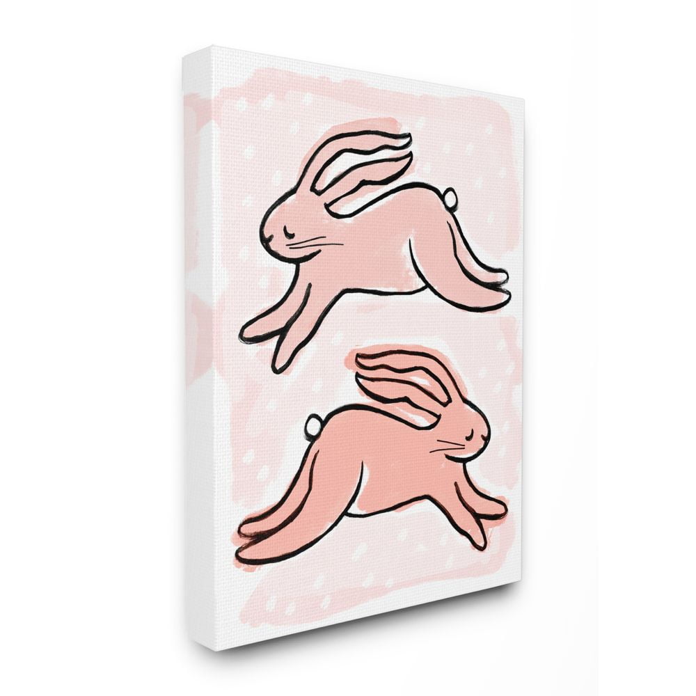 The Stupell Home Decor Collection Pink Ink Watercolor Bunnies Canvas Wall Art