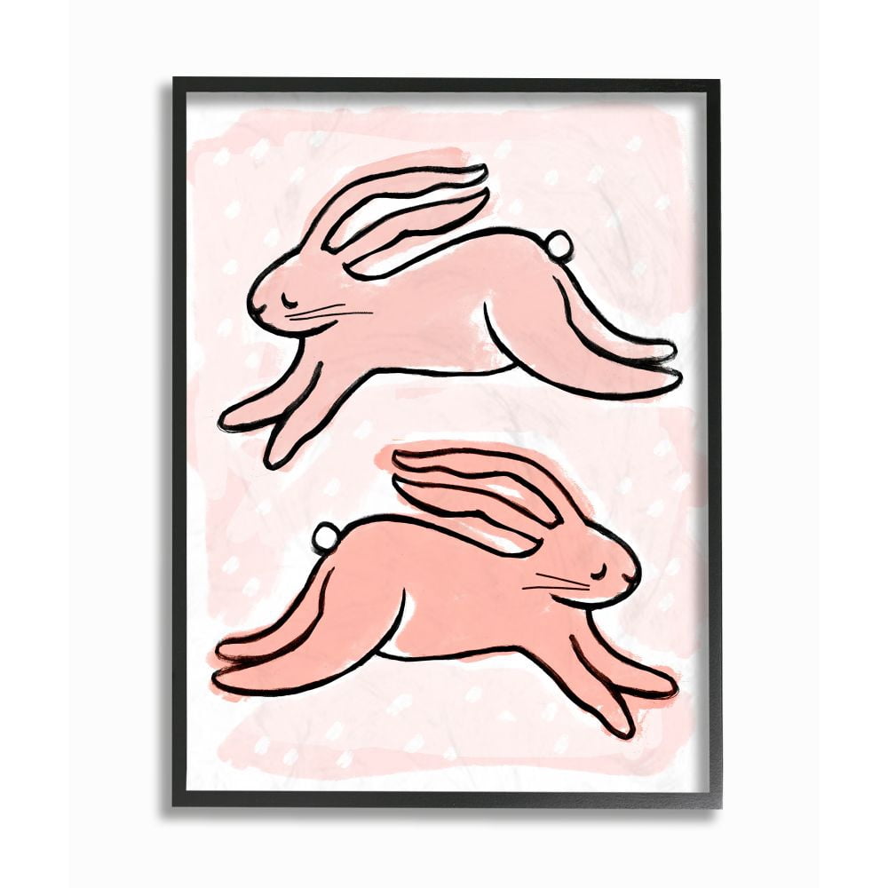 The Stupell Home Decor Collection Pink Ink Watercolor Bunnies Framed Giclee Texturized Art
