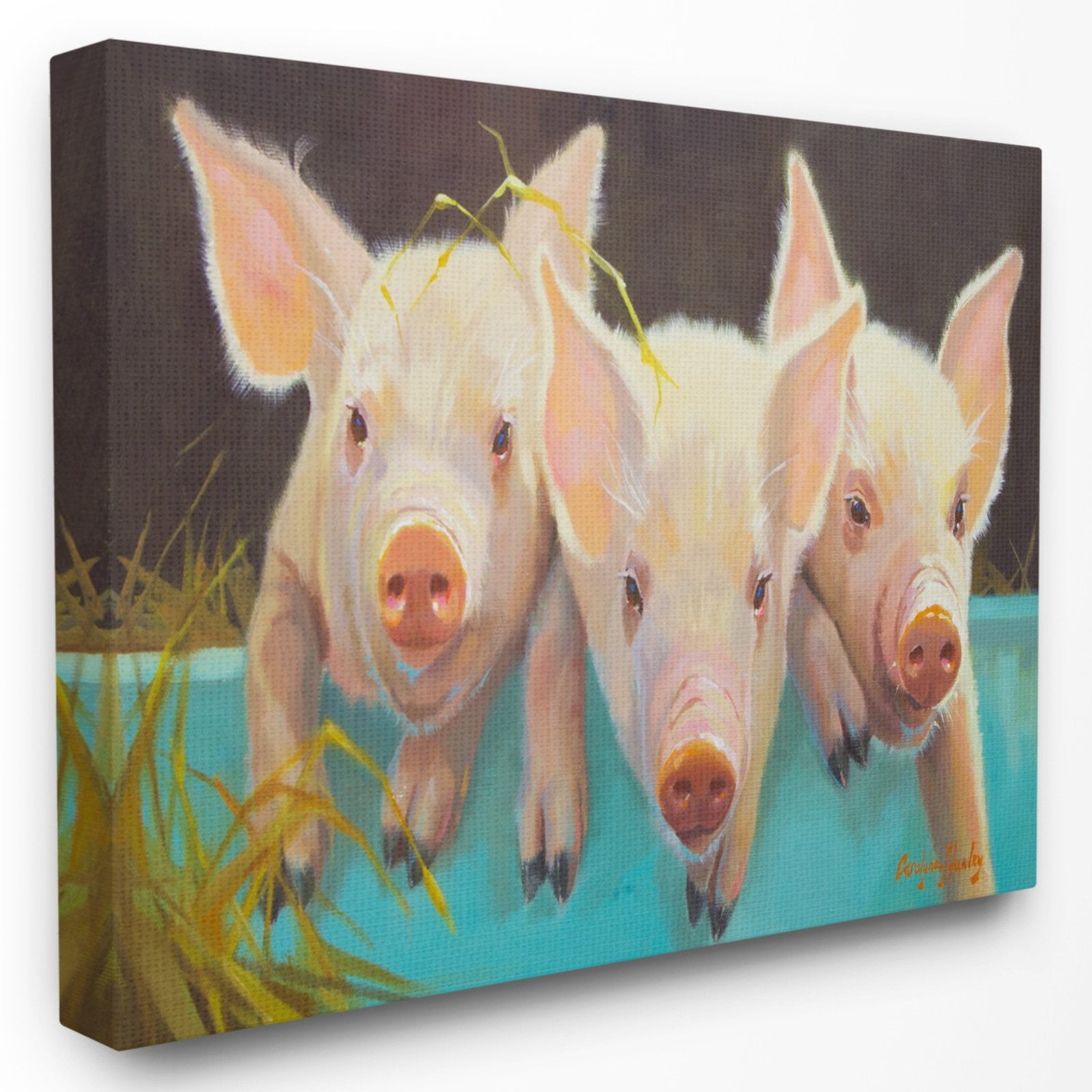 The Stupell Home Decor Collection Pink Piglets In A Blue Pail Painting Stretched Canvas Wall Art, 30 x 1.5 x 40