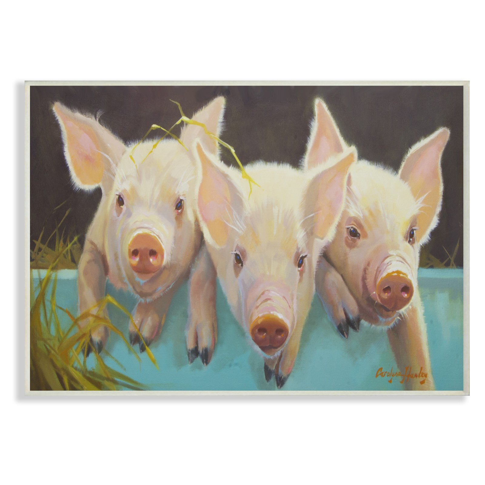 the stupell home decor collection pink piglets in a blue pail painting oversized framed giclee texturized art, 16 x 1.5 x 20