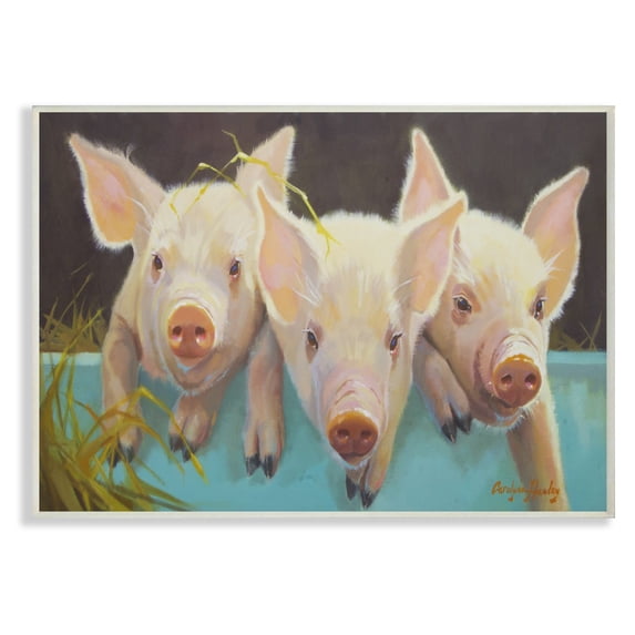 The Stupell Home Decor Collection Pink Piglets In A Blue Pail Painting Wall Art