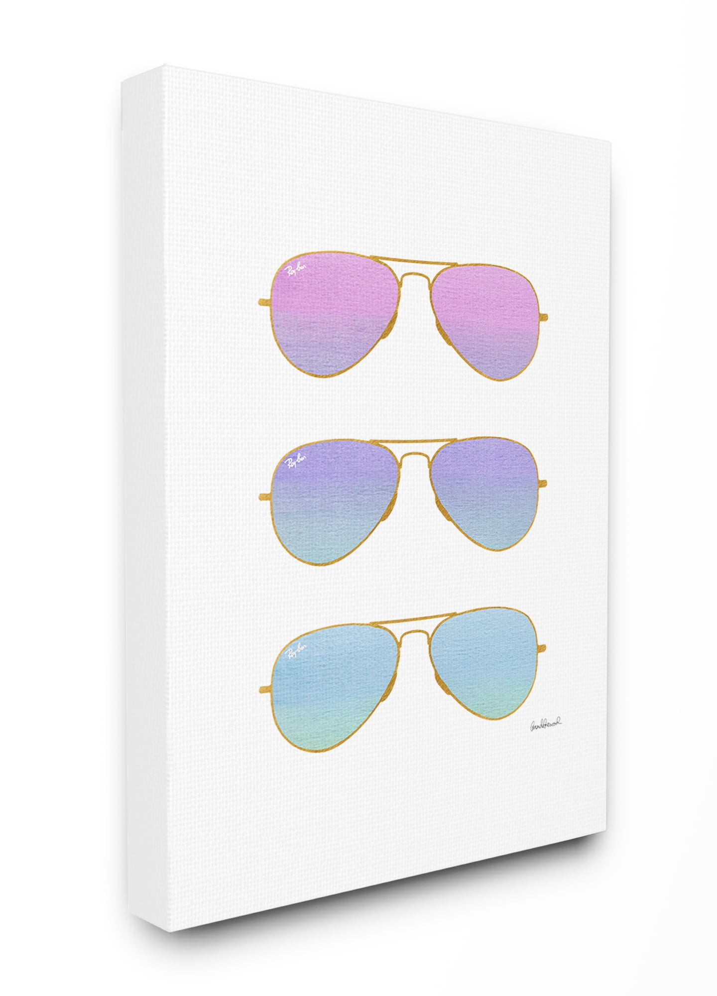 The Stupell Home Decor Collection Pink Purple and Blue Sunset Ombre Aviator Sunglasses Oversized Stretched Canvas Wall Art, 24 x 1.5 x 30