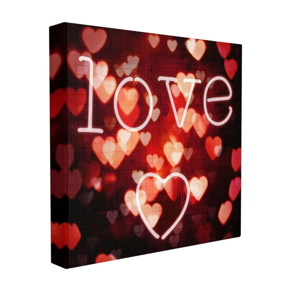 The Stupell Home Decor Collection Pink Red and Black Neon Love Hearts Lights Bokeh Photography Stretched Canvas Wall Art, 17 x 1.5 x 17