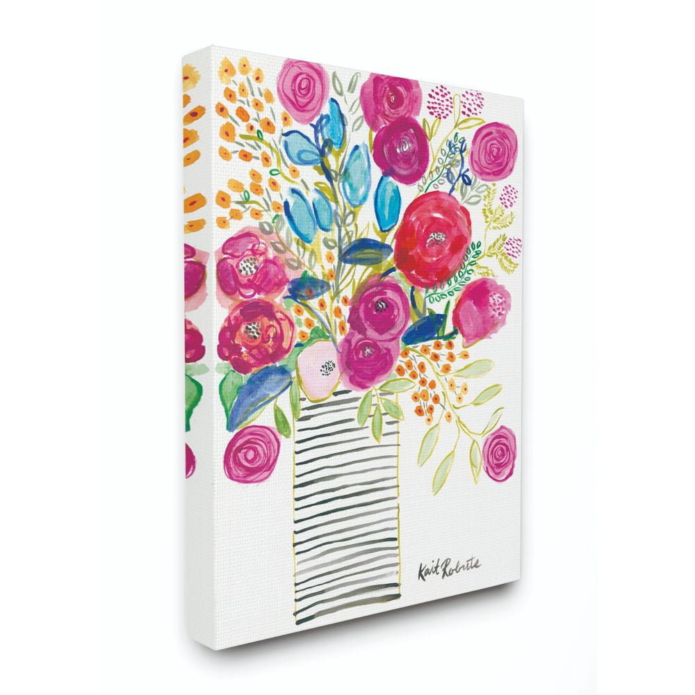 The Stupell Home Decor Collection Pink and Blue Flower Drawing Canvas Wall Art