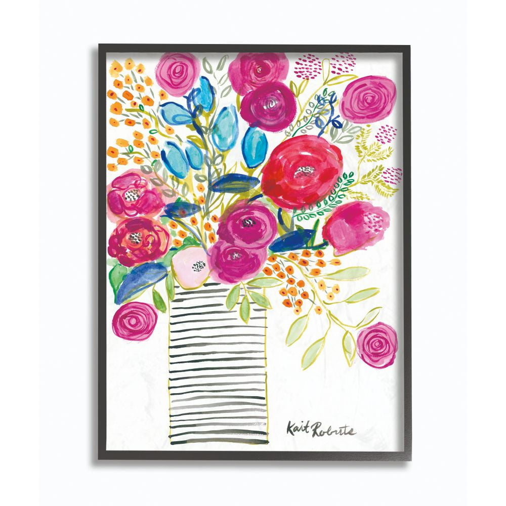 The Stupell Home Decor Collection Pink and Blue Flower Drawing Framed Giclee Texturized Art