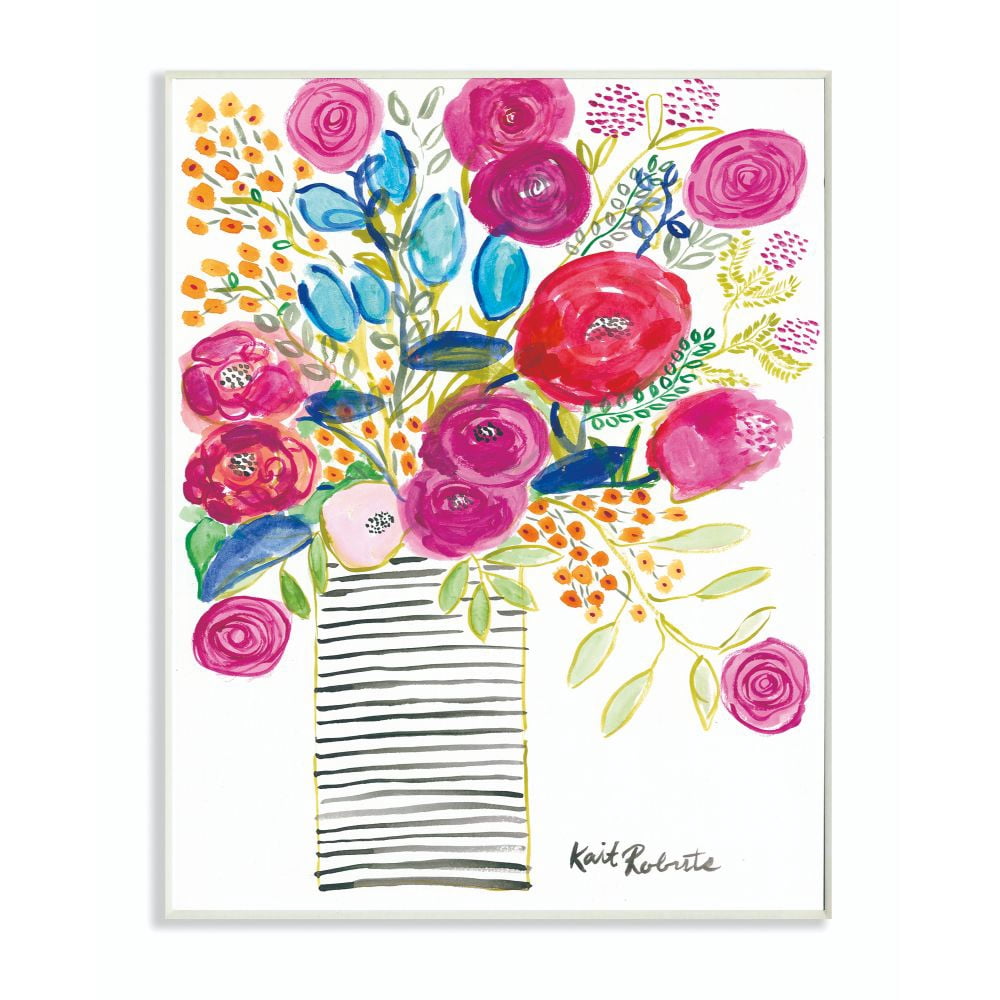 The Stupell Home Decor Collection Pink and Blue Flower Drawing Wood Wall Art