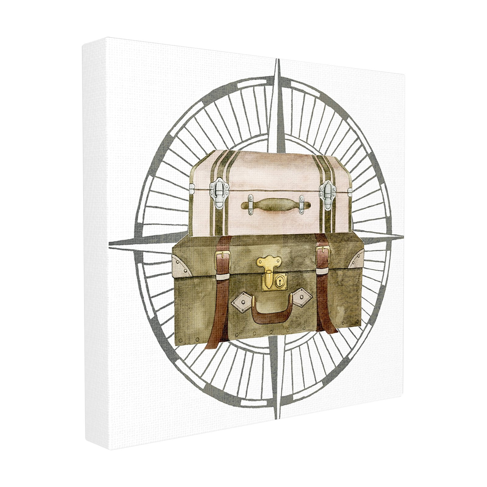 The Stupell Home Decor Collection Pink and Brown Luggage Stack Illustration with Compass Rose Wall Plaque Art, 12 x 0.5 x 12