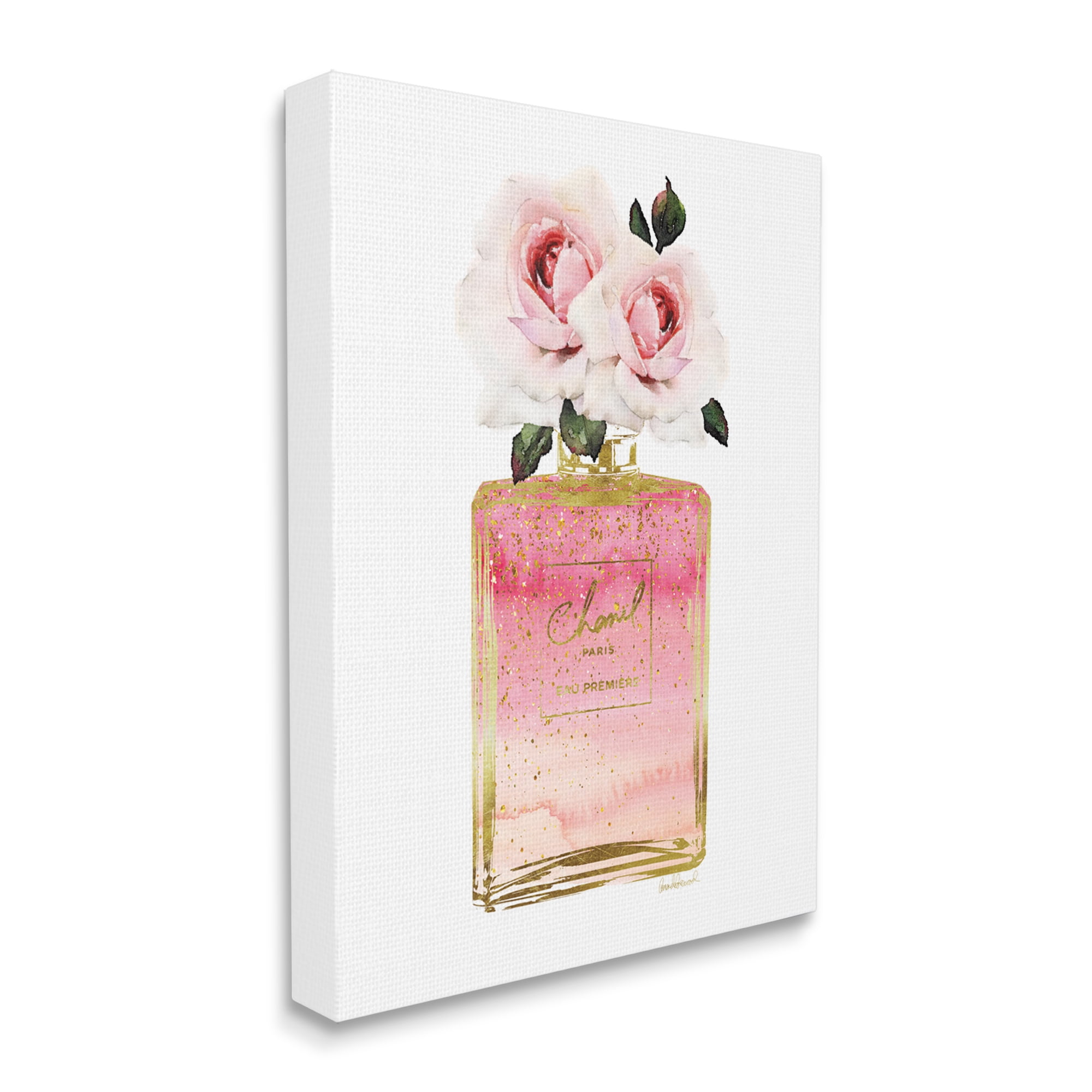 The Stupell Home Decor Collection Pink and Gold Ombre Perfume Bottle with Roses XXL Stretched Canvas Wall Art, 30 x 1.5 x 40