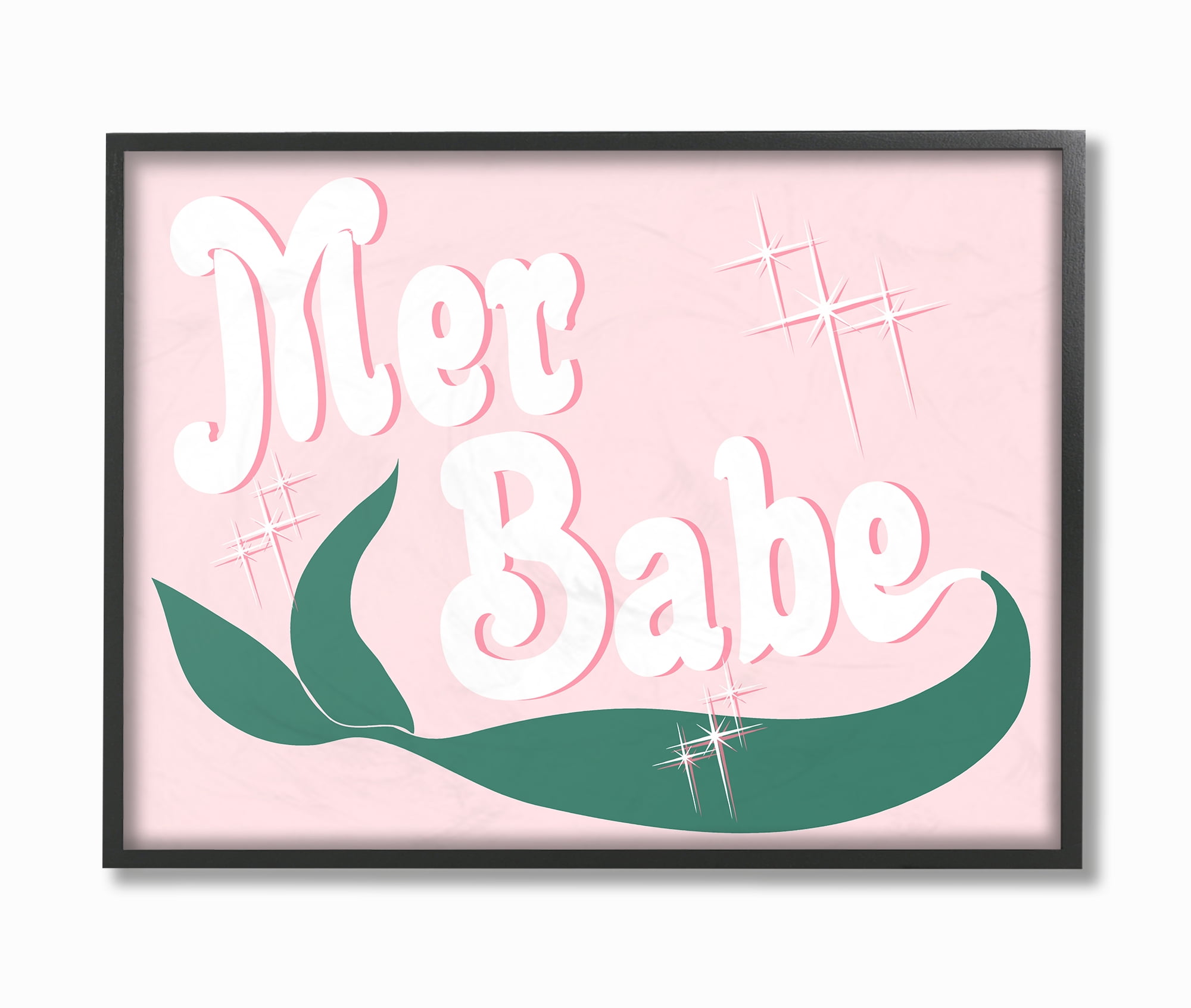 The Stupell Home Decor Collection Pink and Green Shiny Mer Babe Mermaid Tail Framed Giclee Texturized Art, 11 x 1.5 x 14