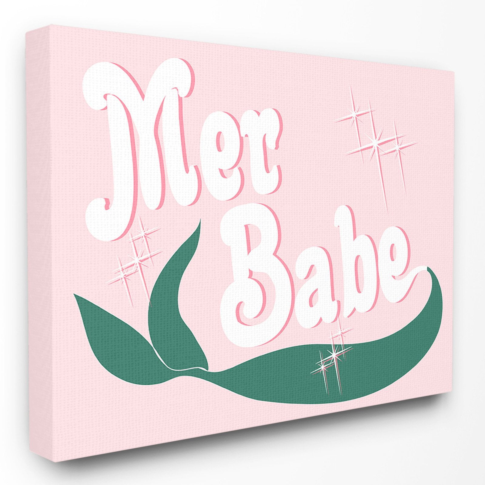 The Stupell Home Decor Collection Pink and Green Shiny Mer Babe Mermaid Tail Stretched Canvas Wall Art, 16 x 1.5 x 20