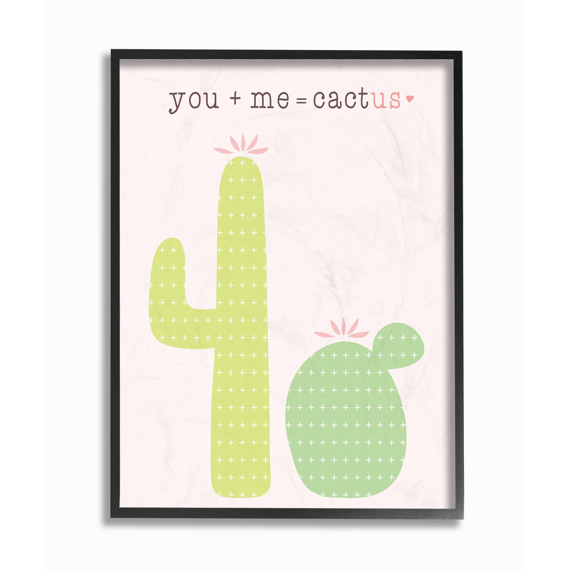 The Stupell Home Decor Collection Pink and Green You Plus Me Equals Cactus Framed Giclee Texturized Art, 11 x 1.5 x 14