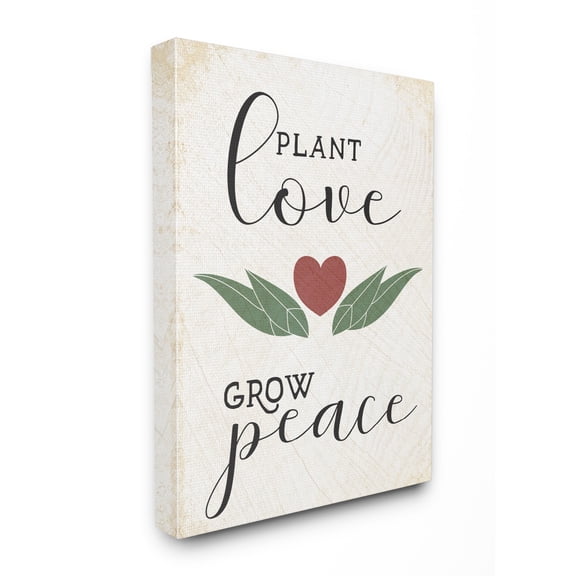 The Stupell Home Decor Collection Plant Love Grow Peace Heart and Leaves Stretched Canvas Wall Art, 16 x 1.5 x 20