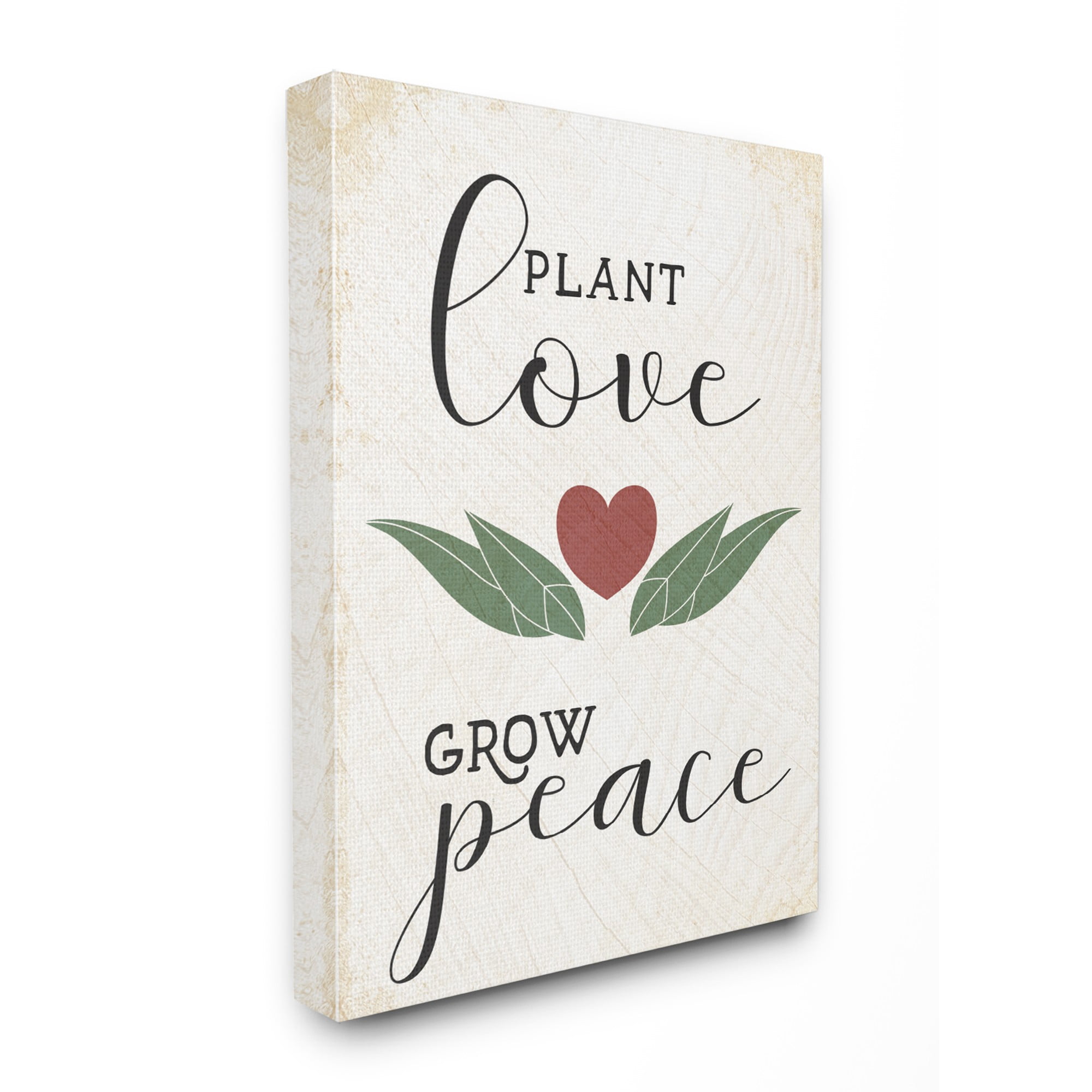 The Stupell Home Decor Collection Plant Love Grow Peace Heart and Leaves Stretched Canvas Wall Art, 30 x 1.5 x 40