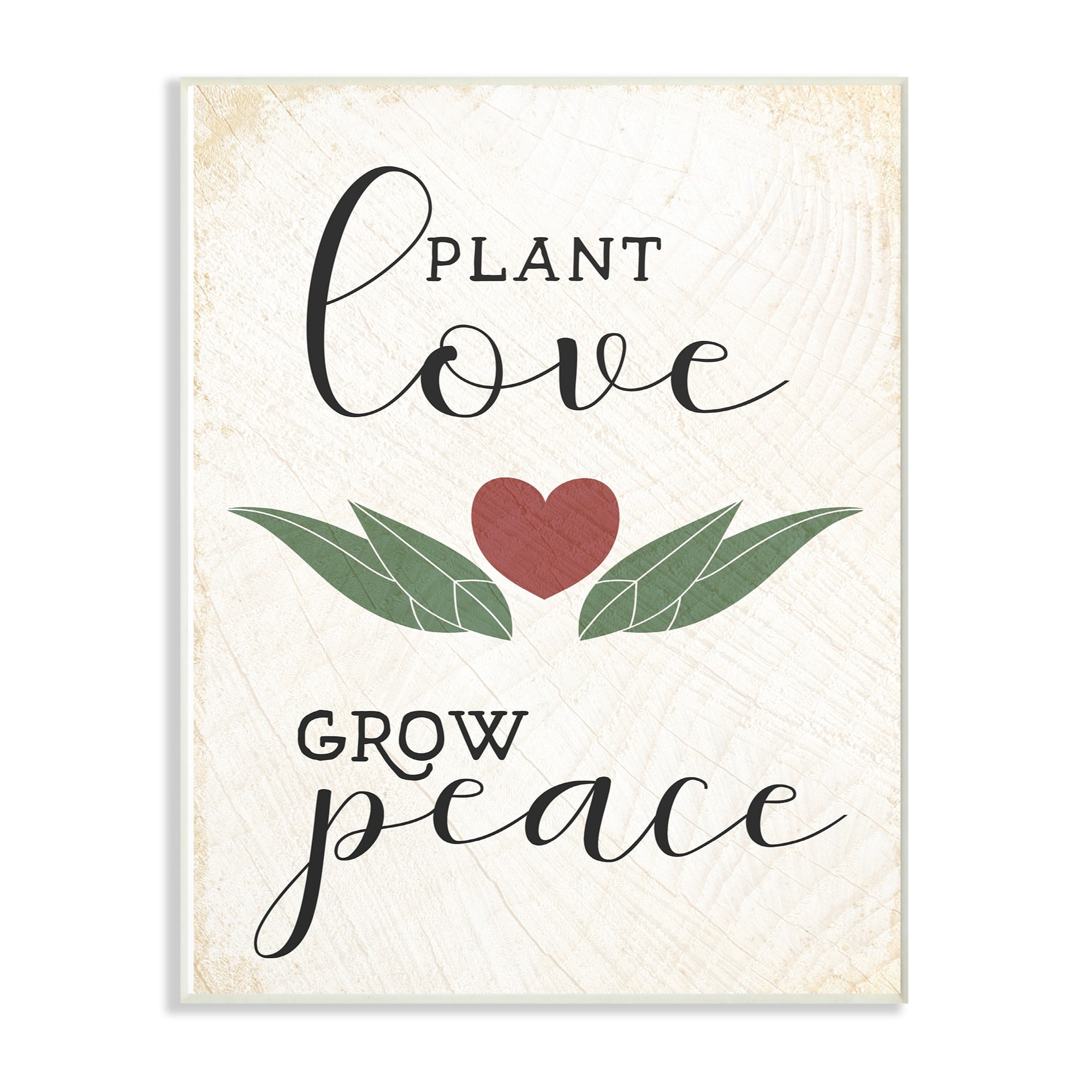 The Stupell Home Decor Collection Plant Love Grow Peace Heart and Leaves Wall Plaque Art, 10 x 0.5 x 15