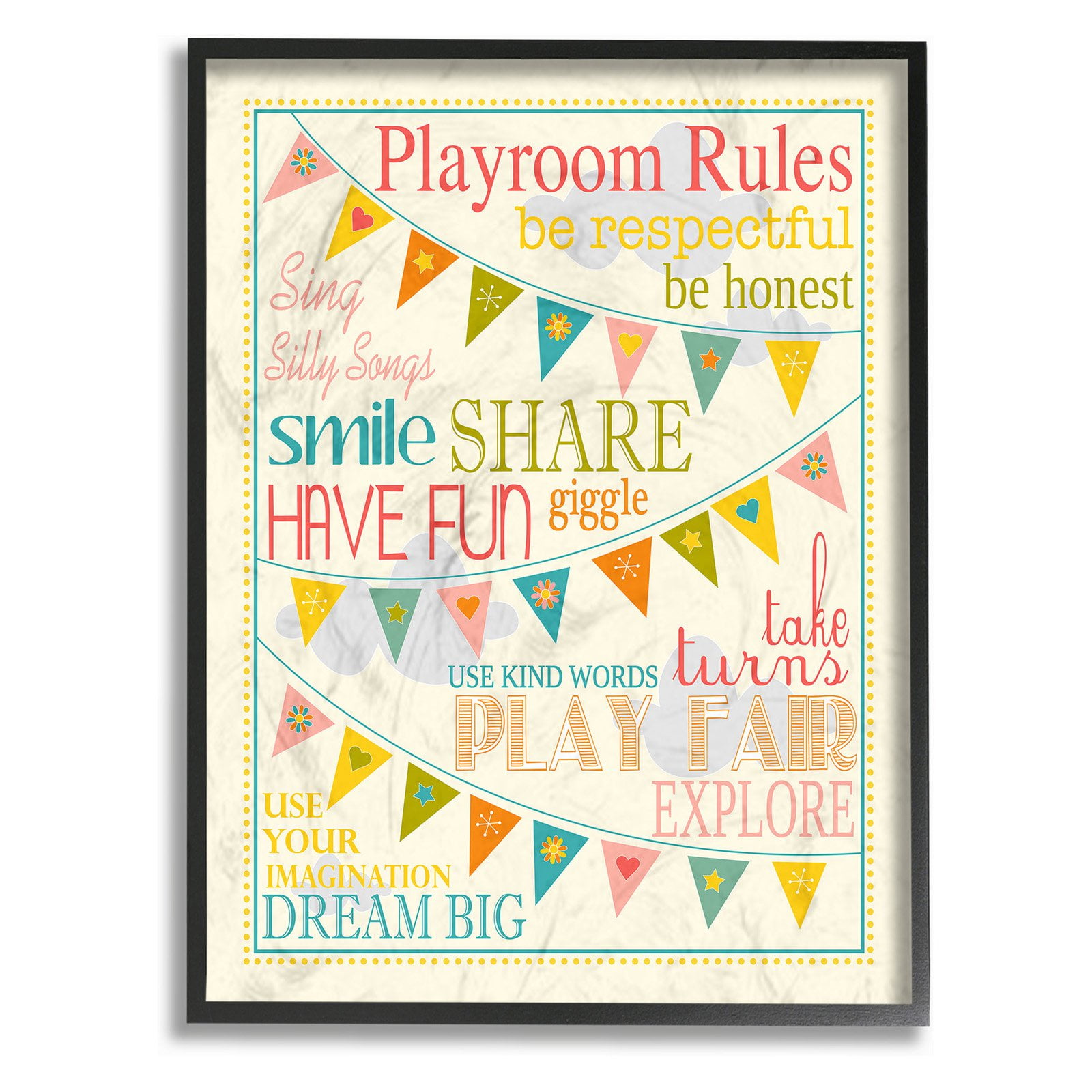 The Kids Room by Stupell Playroom Rules With Pennants In Pink Framed Giclee Texturized Art, 11 x 1.5 x 14