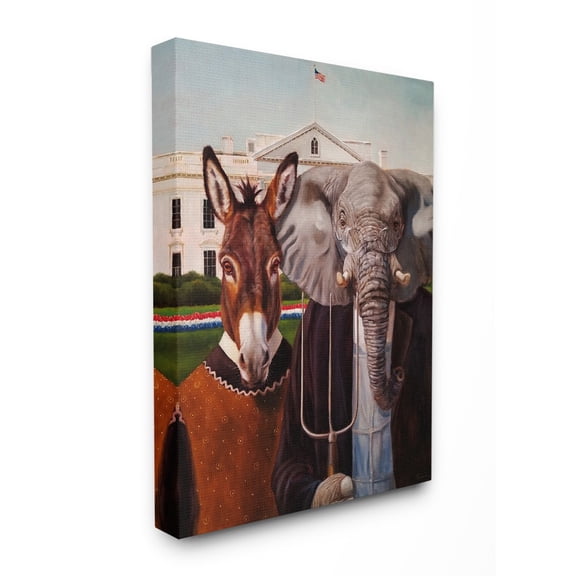 The Stupell Home Decor Collection Political Satire American Gothic Farm Animal Painting Stretched Canvas Wall Art, 16 x 20