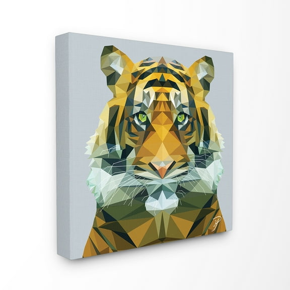 The Stupell Home Decor Collection Polygon Triangles Geometric Tiger Abstract Graphic Design Stretched Canvas Wall Art, 17 x 1.5 x 17