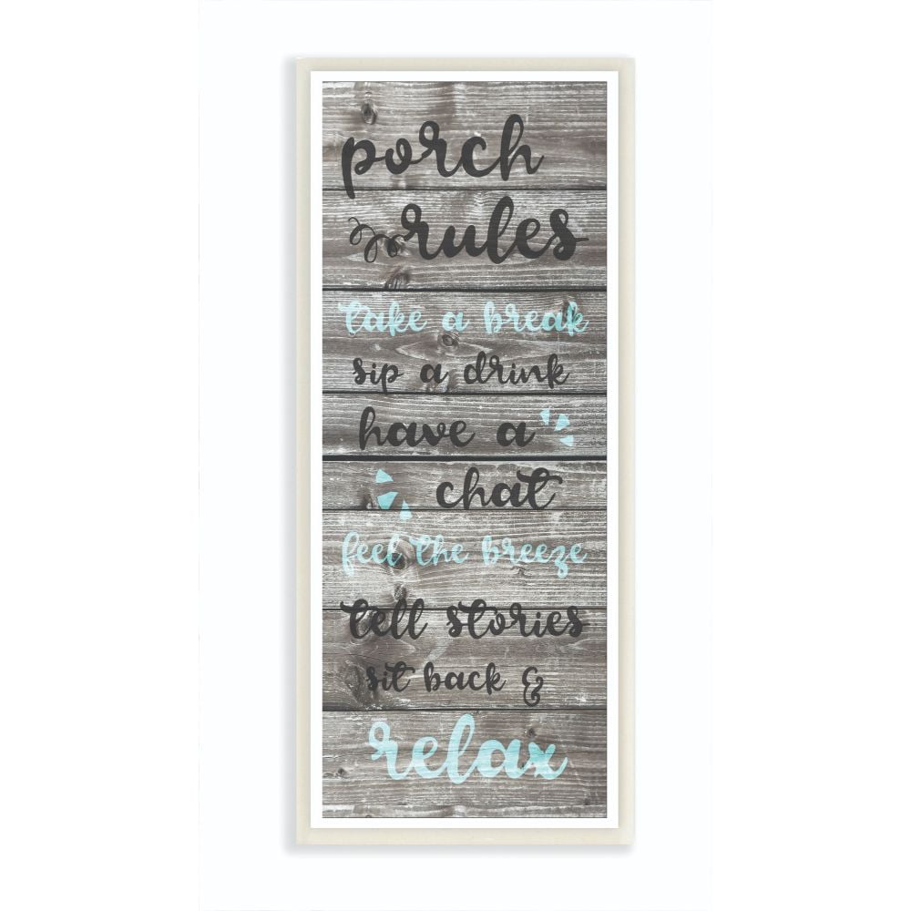 Rustic Gray Wood Porch Rules Wall Plaque, 7 x 17