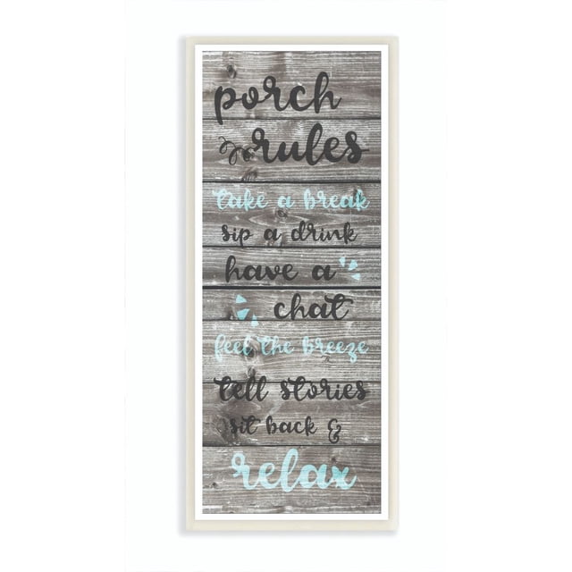 The Stupell Home Decor Collection Porch Rules Rustic Blue Sit Back and Relax Wall Plaque Art