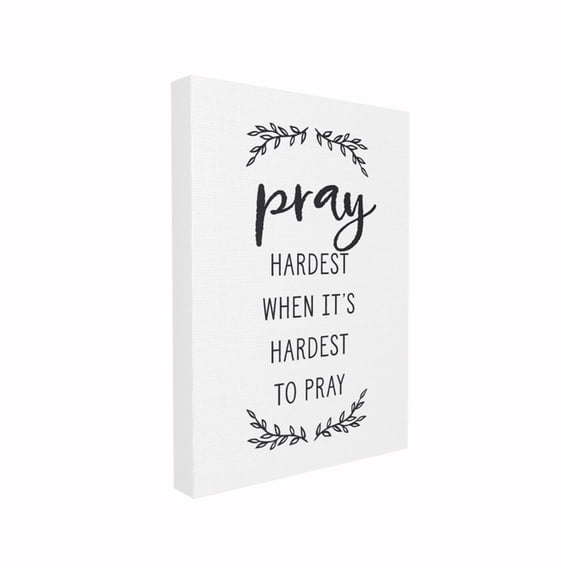 The Stupell Home Decor Collection Pray Hardest Black and White Leaves Typography Oversized Framed Giclee Texturized Art, 16 x 1.5 x 20
