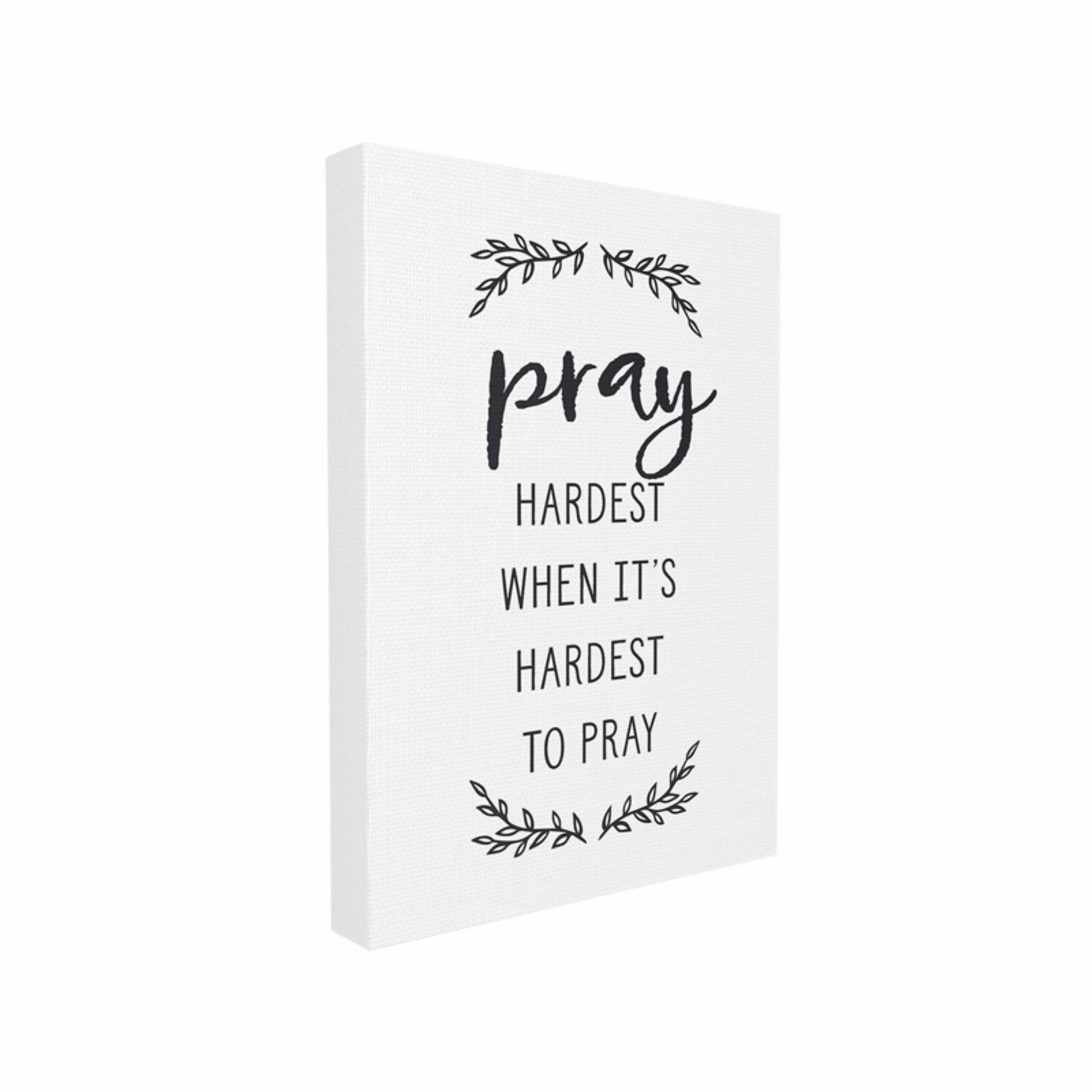 The Stupell Home Decor Collection Pray Hardest Black and White Leaves Typography XXL Stretched Canvas Wall Art, 30 x 1.5 x 40