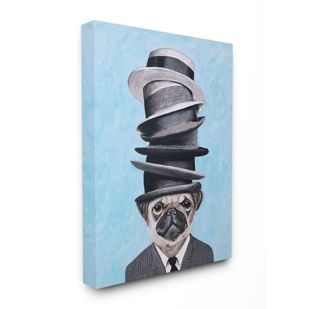 The Stupell Home Decor Collection Pug Dog With Fancy Stacked Hats Canvas Wall Art