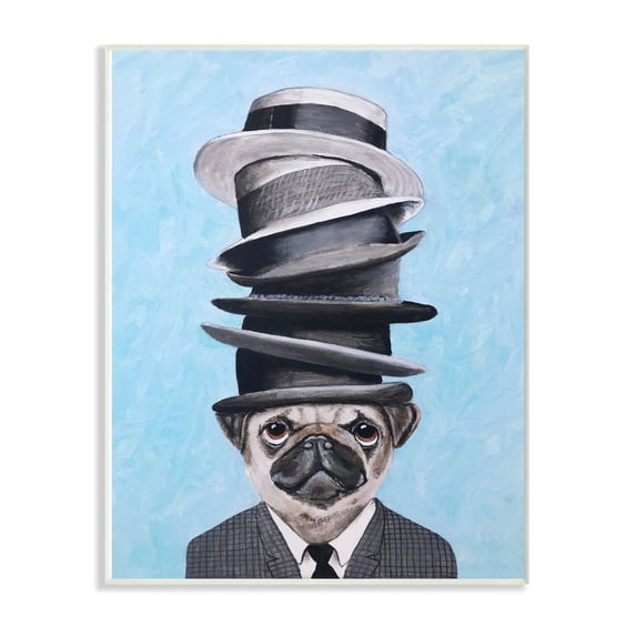 The Stupell Home Decor Collection Pug Dog With Fancy Stacked Hats Wall Plaque Art