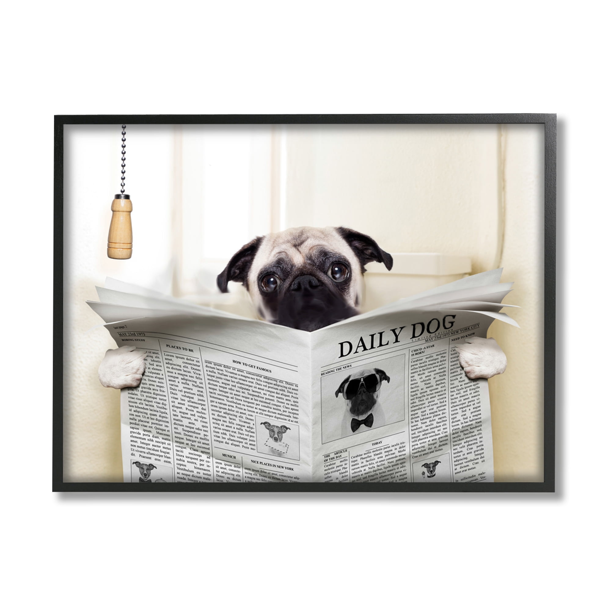 Framed Abstract Pug Reading Newspaper Canvas Art, 16 x 20
