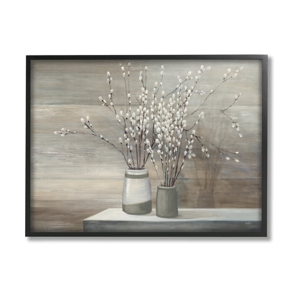 The Stupell Home Decor Collection Pussy Willow Still Life Oversized Framed Giclee Texturized Art