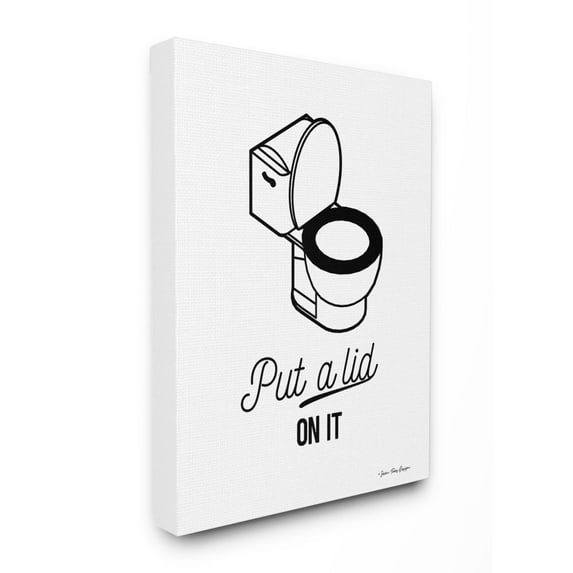 The Stupell Home Decor Collection Put A Lid On It Black and White Script Typography with Toilet Drawing Super Canvas Wall Art