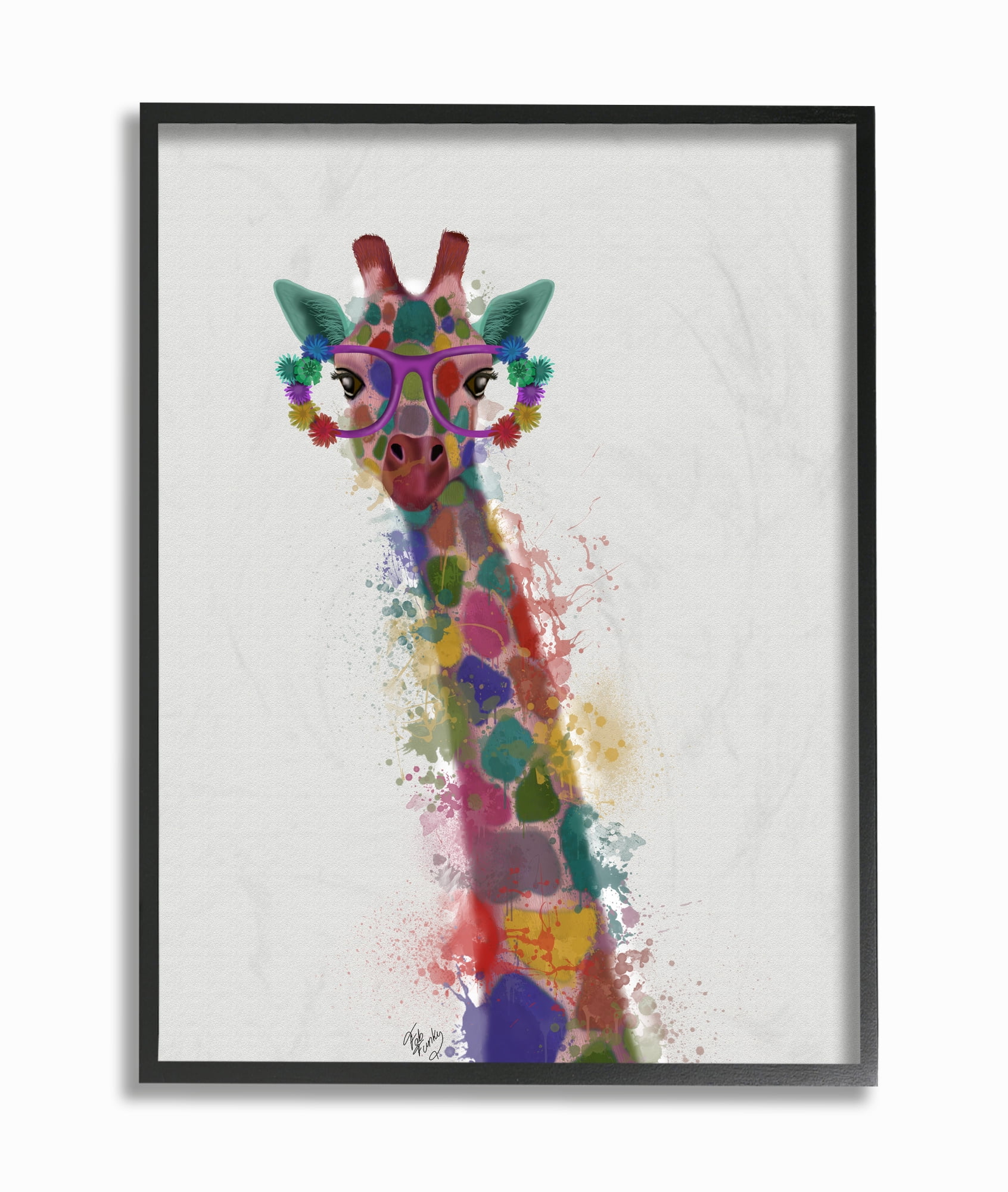 The Stupell Home Decor Collection Rainbow Splash Giraffe in Glasses Oversized Framed Giclee Texturized Art, 16 x 1.5 x 20