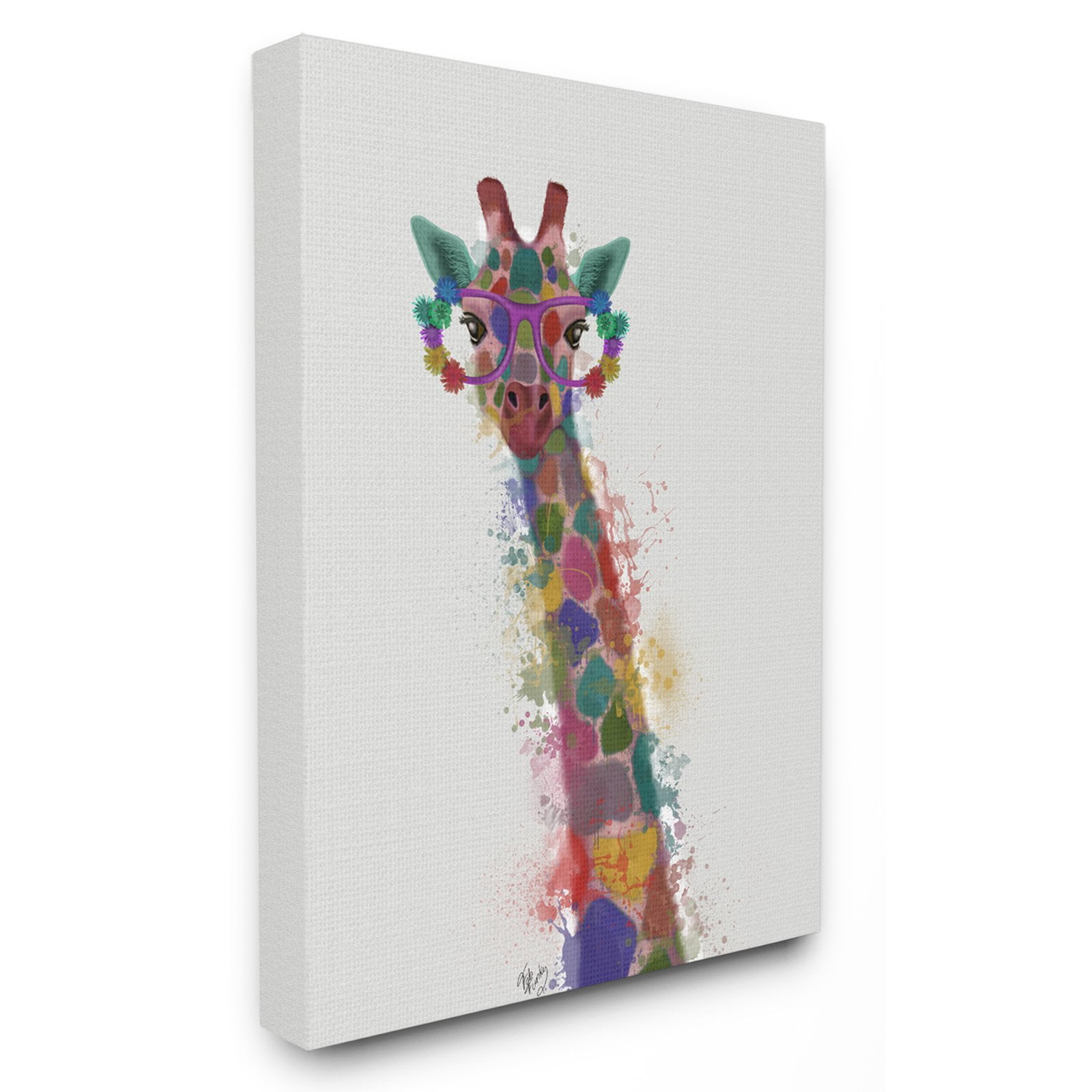 The Stupell Home Decor Collection Rainbow Splash Giraffe in Glasses Wall Art