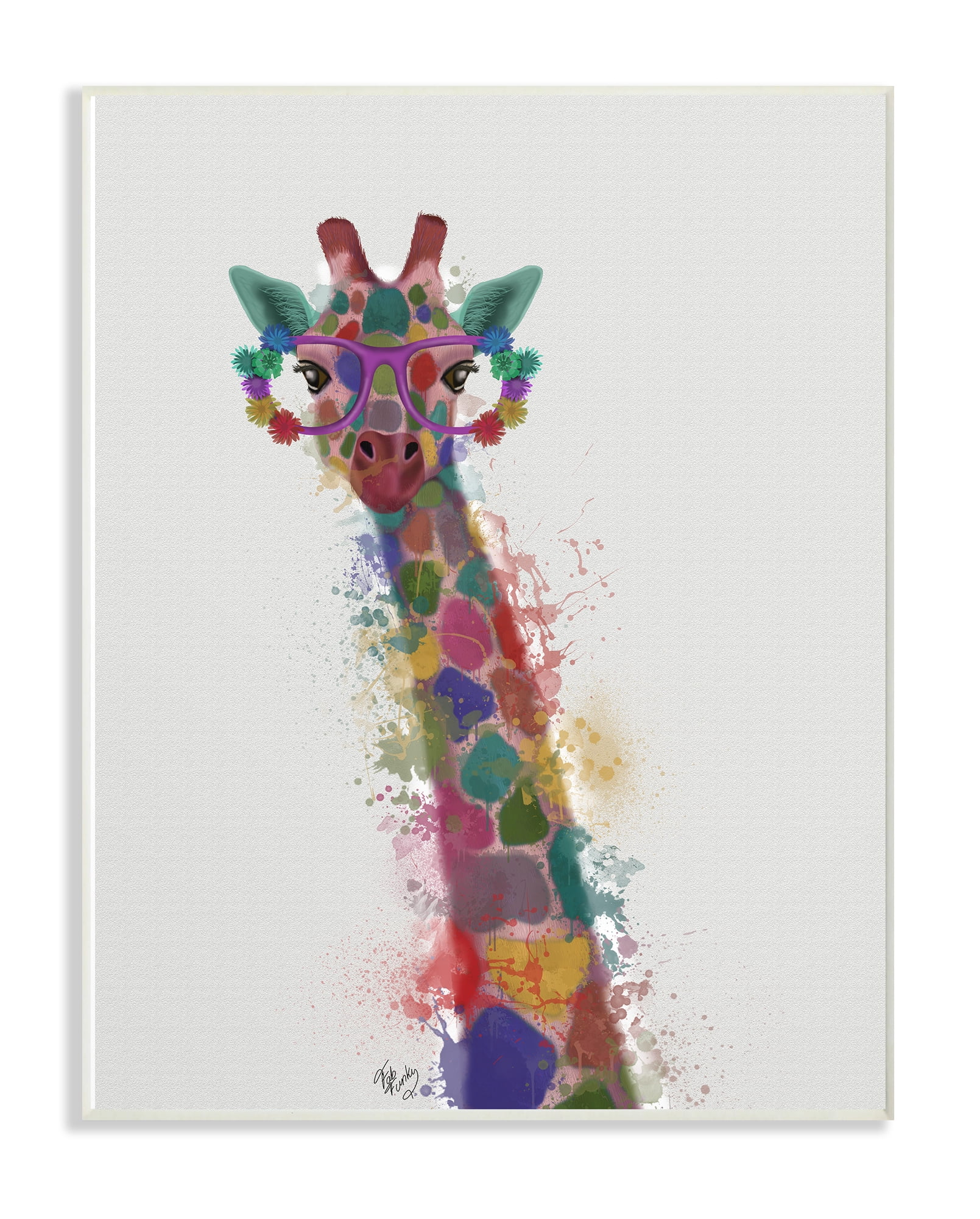 The Stupell Home Decor Collection Rainbow Splash Giraffe in Glasses Wall Plaque Art, 10 x 0.5 x 15