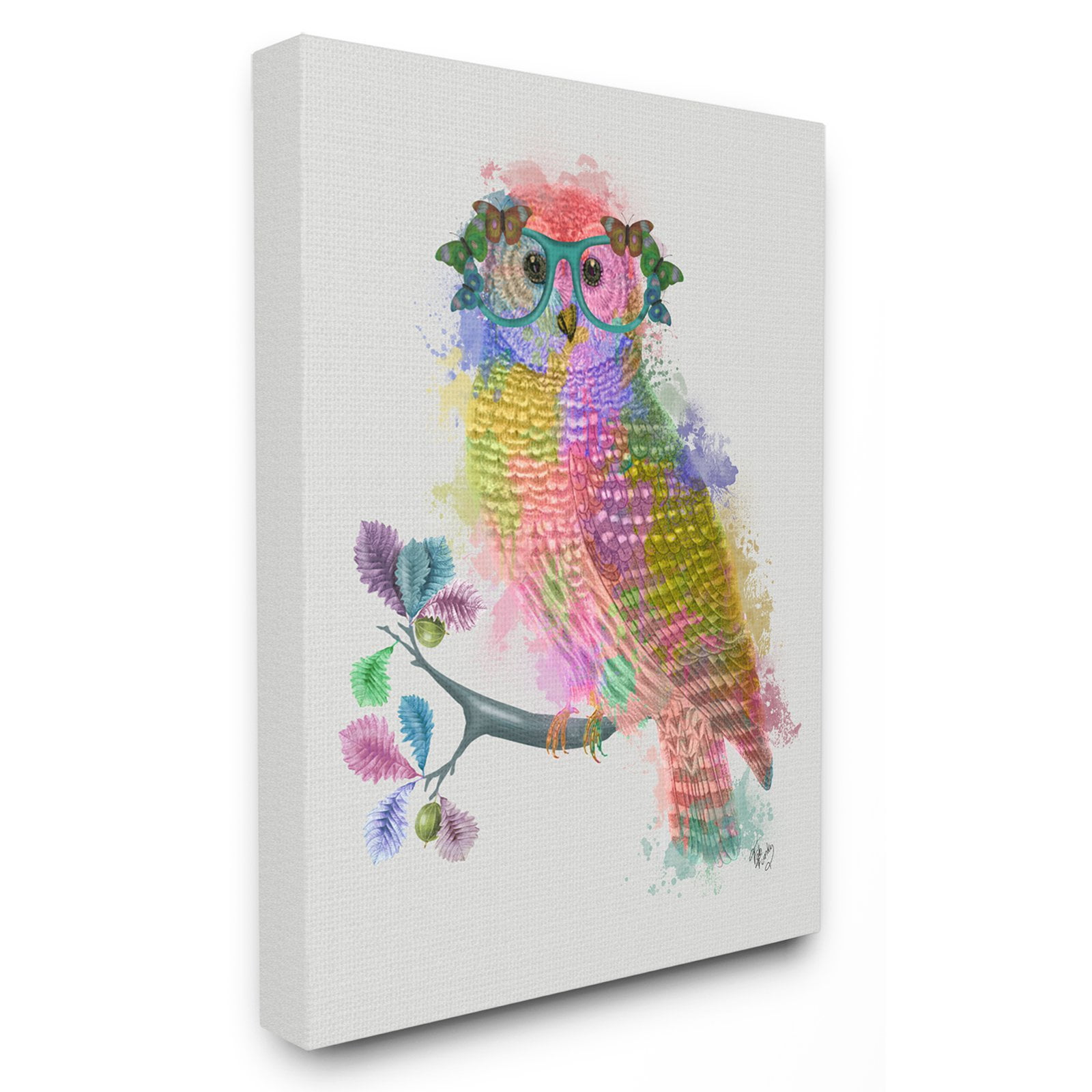 The Stupell Home Decor Collection Rainbow Splash Owl in Glasses Wall Art