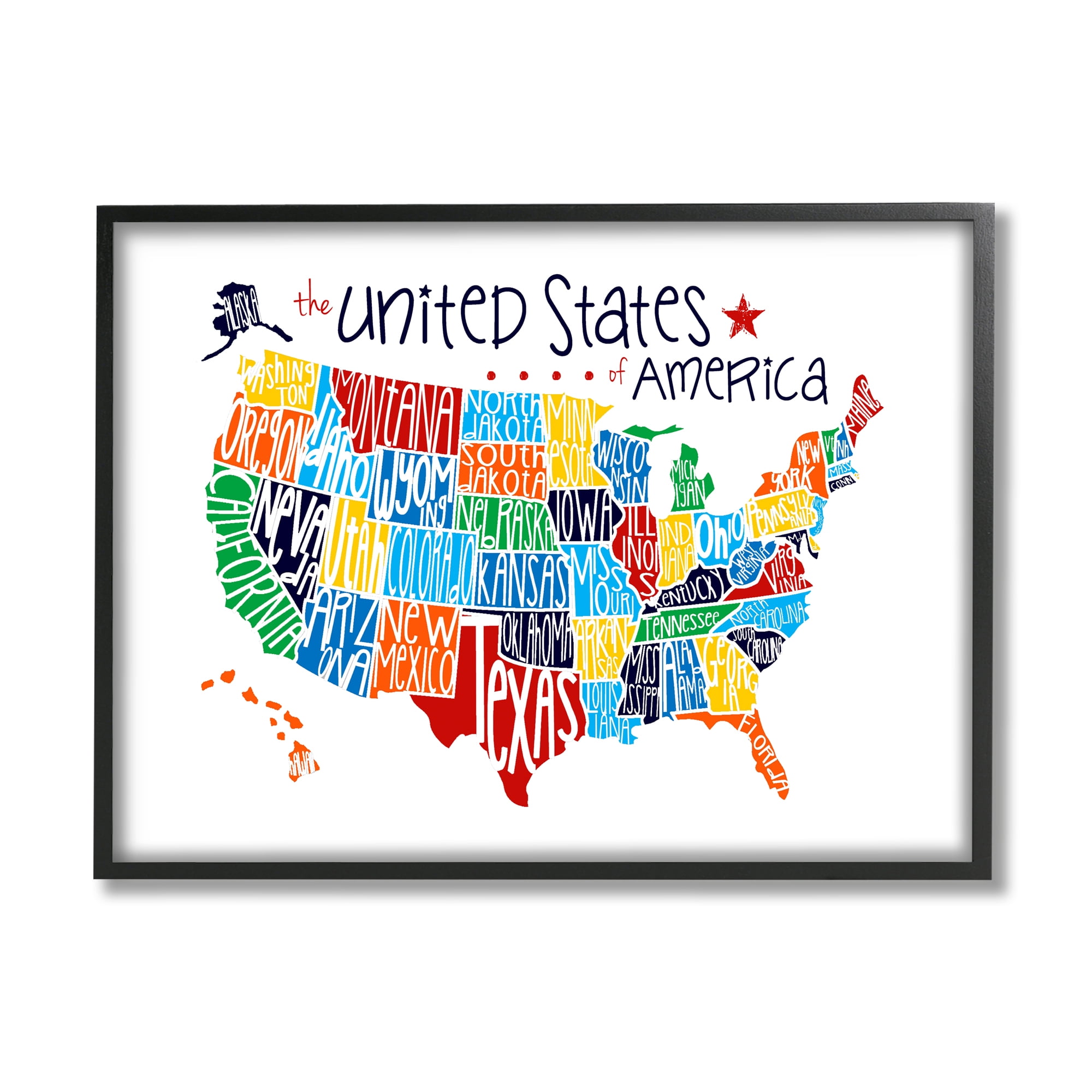 The Stupell Home Decor Collection Rainbow Typography Map Framed Texturized Art