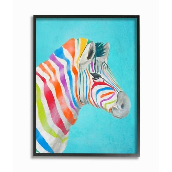The Stupell Home Decor Collection Rainbow Zebra Portrait Framed Giclee Texturized Art