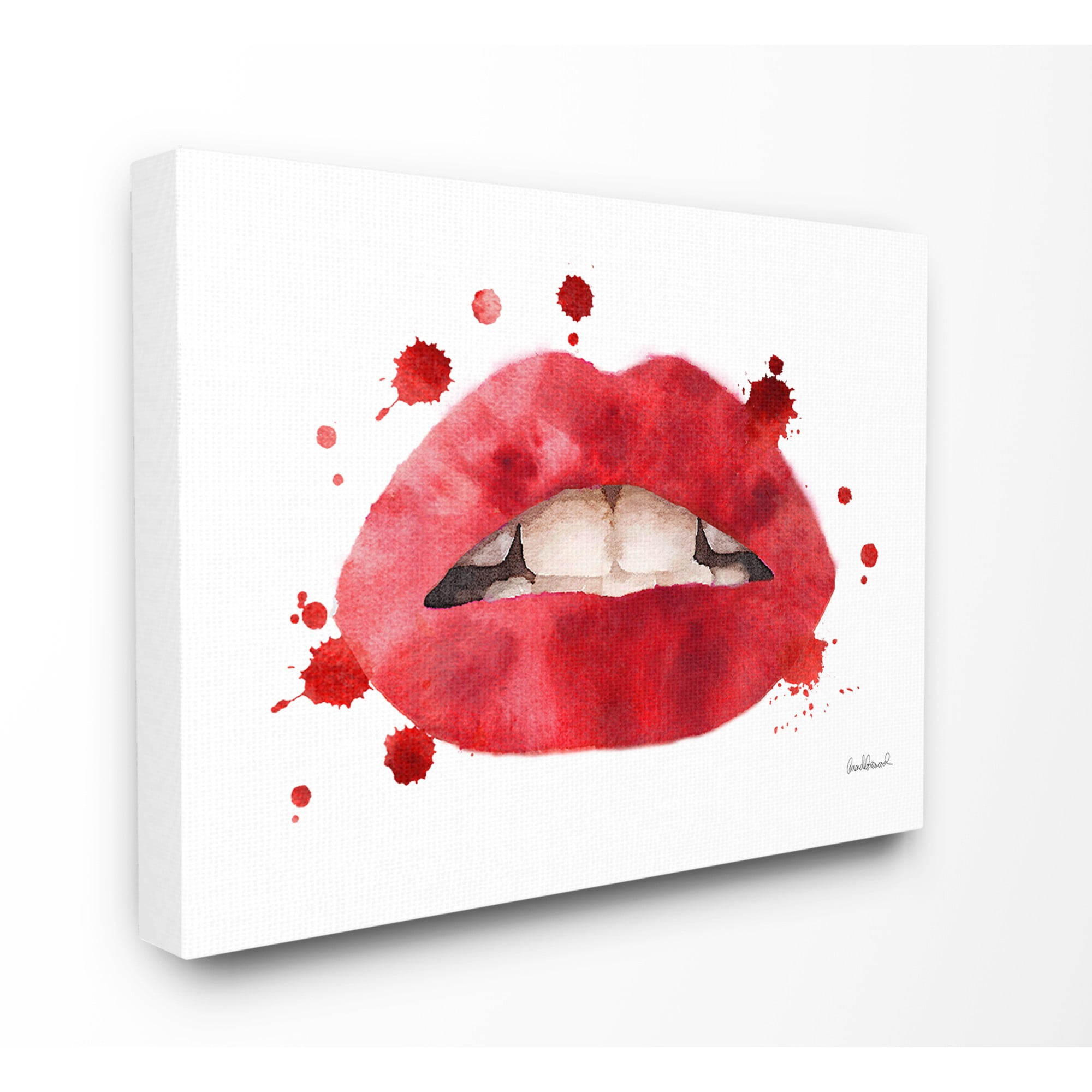 The Stupell Home Decor Collection Red Lips Watercolor Splash Stretched Canvas Wall Art, 30 x 1.5 x 40