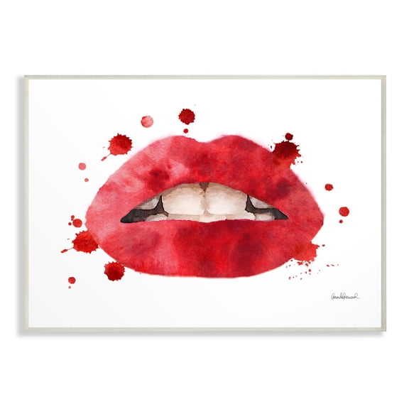 The Stupell Home Decor Collection Red Lips Watercolor Splash Wall Plaque Art, 10 x 0.5 x 15