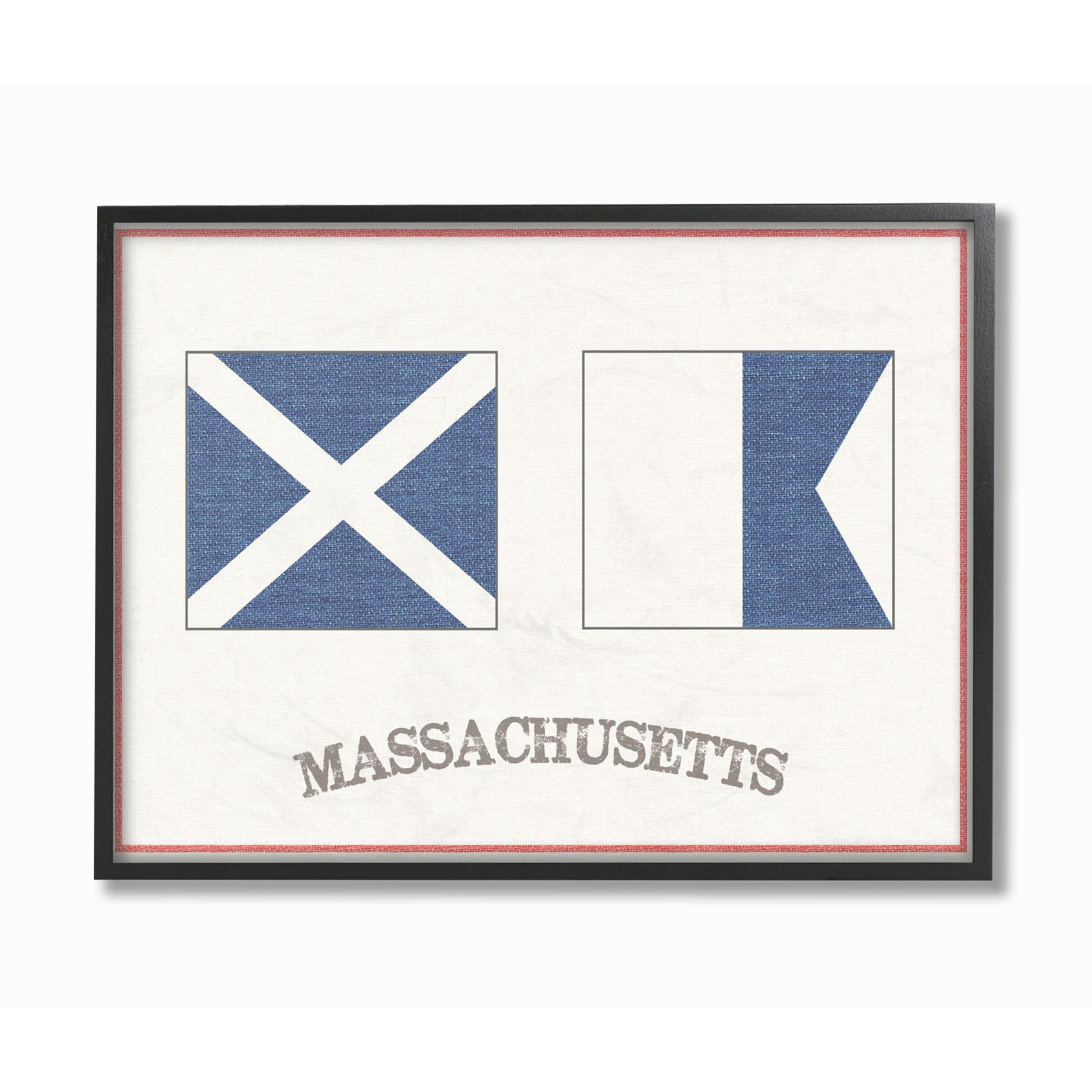 The Stupell Home Decor Collection Red and Blue Nautical Flags Massachusetts Framed Giclee Texturized Art, 11 x 1.5 x 14