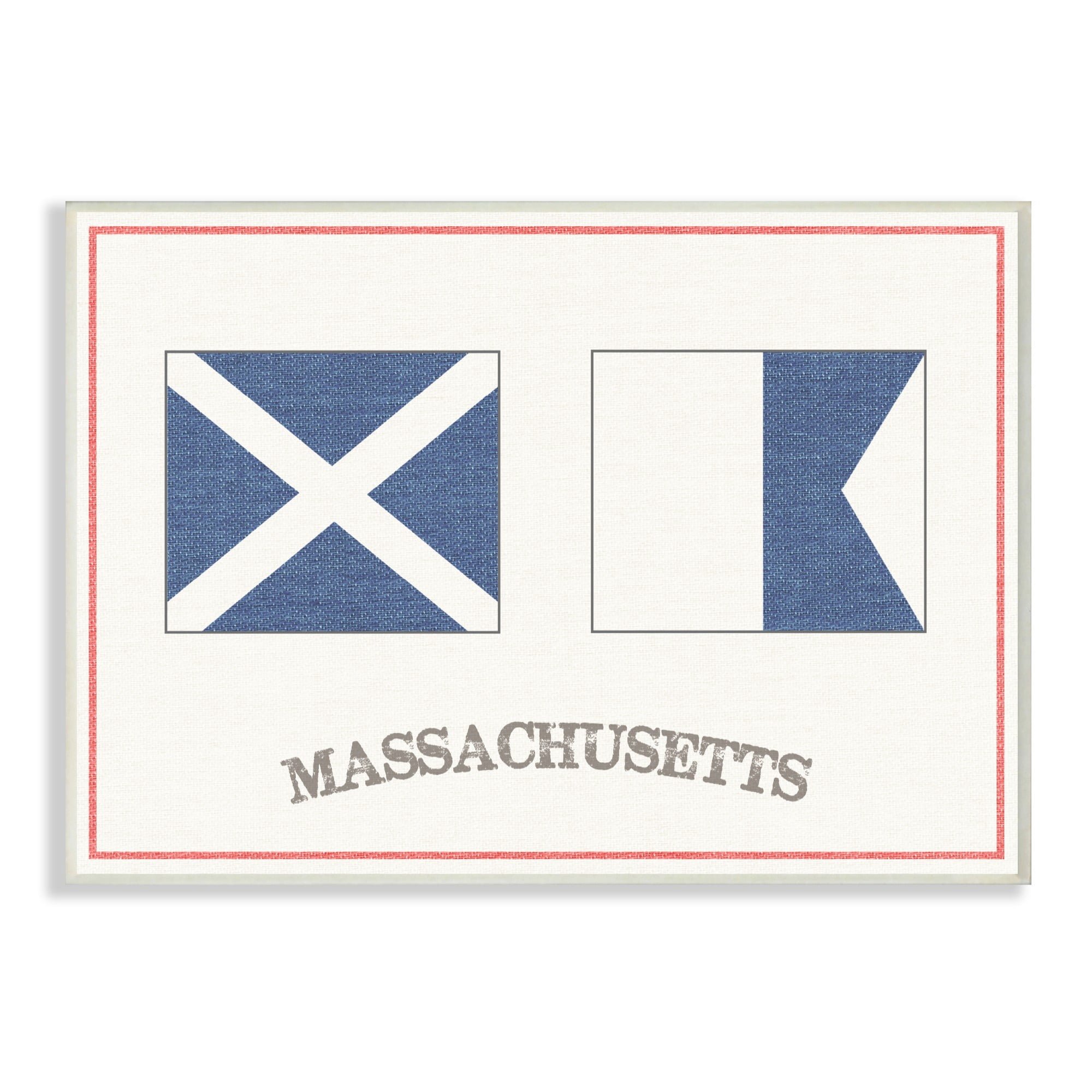 The Stupell Home Decor Collection Red and Blue Nautical Flags Massachusetts Oversized Wall Plaque Art, 12.5 x 0.5 x 18.5