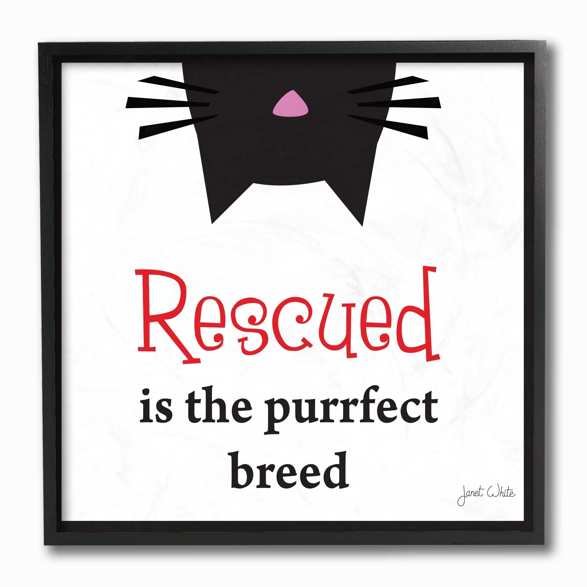 The Stupell Home Decor Collection Rescued Is The Purrfect Breed Black and White Typography Framed Giclee Texturized Art, 12 x 1.5 x 12