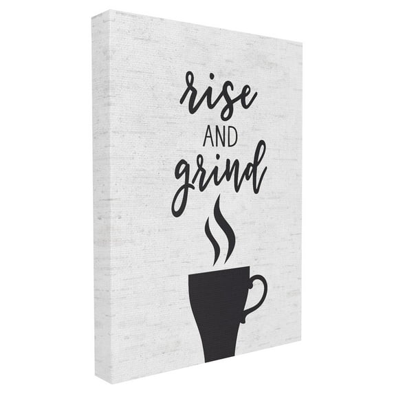 The Stupell Home Decor Collection Rise And Grind Coffee Cup Subtle Birch Typography Stretched Canvas Wall Art, 16 x 1.5 x 20