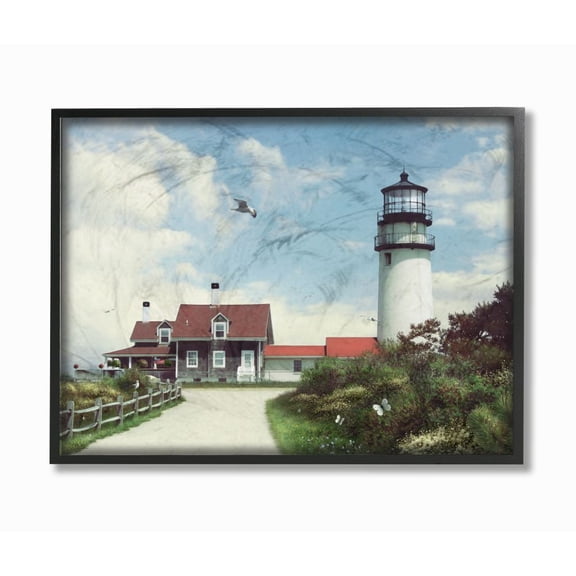 The Stupell Home Decor Collection Road To The Lighthouse Cape Cod Beach View with Seagull Framed Giclee Texturized Art