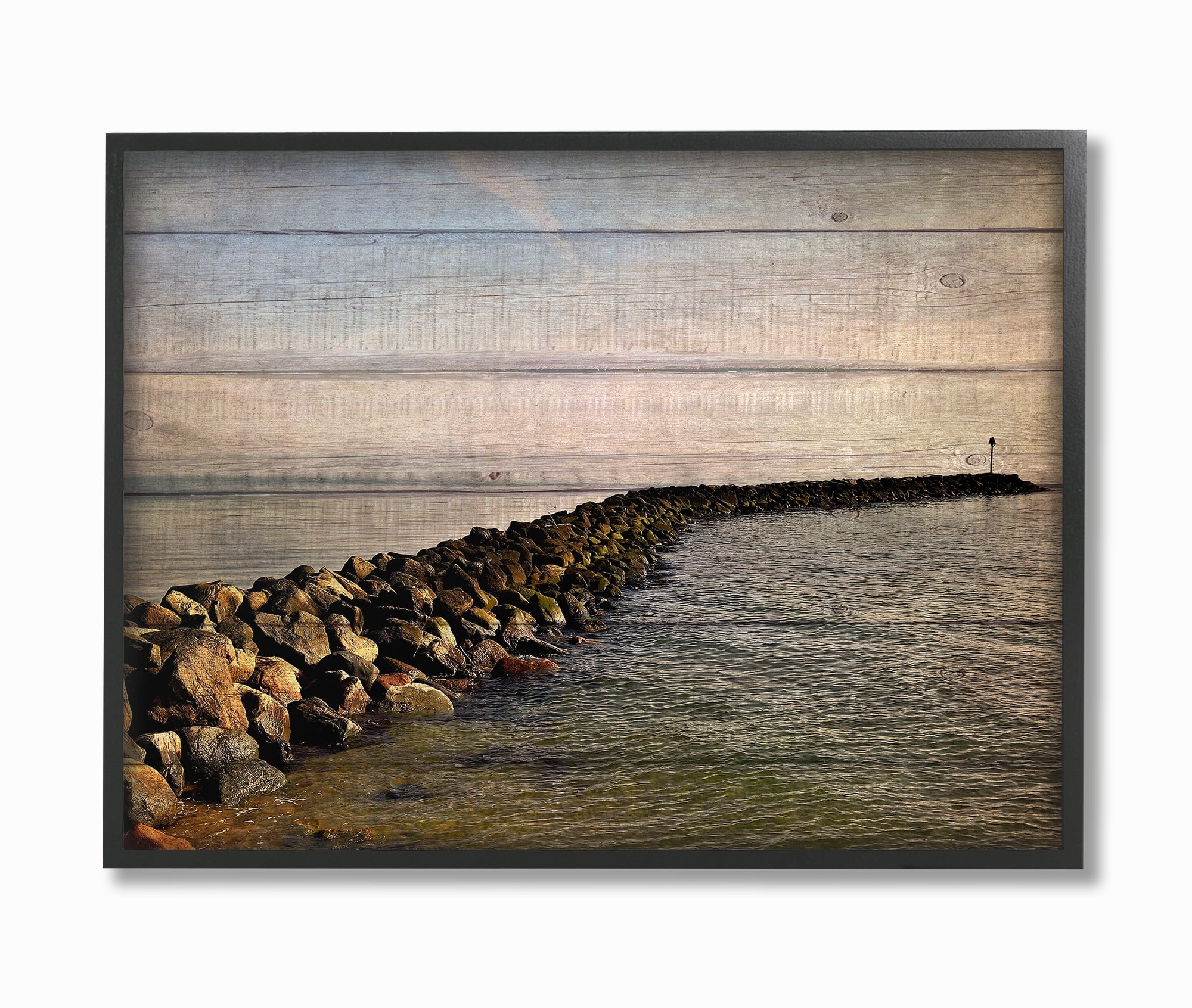 The Stupell Home Decor Collection Rock Path Ocean Plank Photography Framed Giclee Texturized Art, 11 x 1.5 x 14